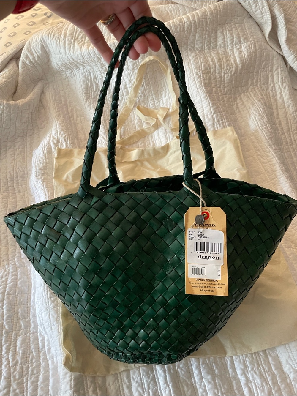Dragon Diffusion Egola woven bag in pine green - Picture 2 of 14